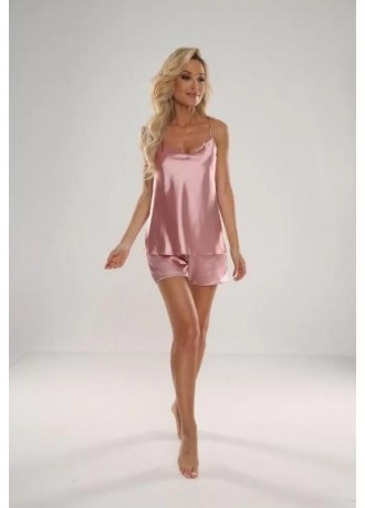 Сатенена дамска пижама в розов цвят 937