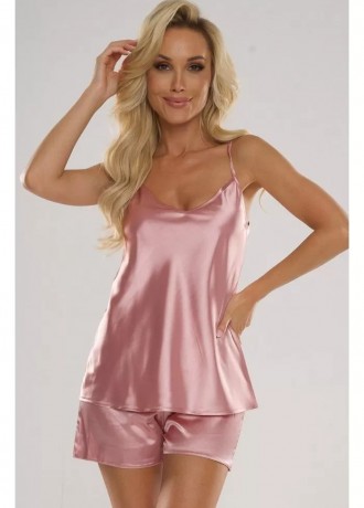 Сатенена дамска пижама в розов цвят 937