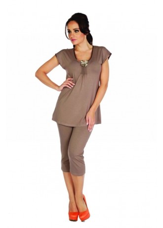 Дамска пижама в цвят мока VISA 884
