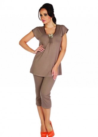 Дамска пижама в цвят мока VISA 884