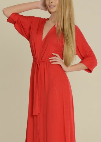 Дълъг дамски халат в червен цвят Visa 942