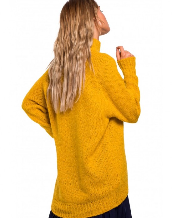 Асиметричен дамски пуловер в жълт цвят M468, MOE, Пуловери - Modavel.com