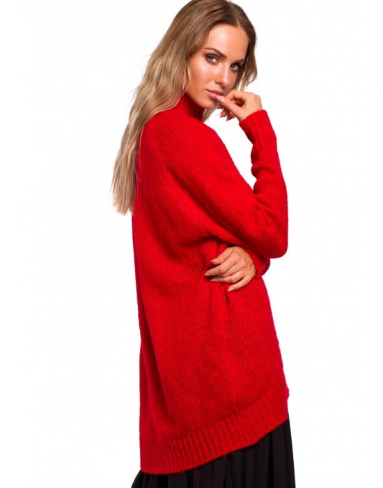 Асиметричен дамски пуловер в червен цвят M468, MOE, Пуловери - Modavel.com
