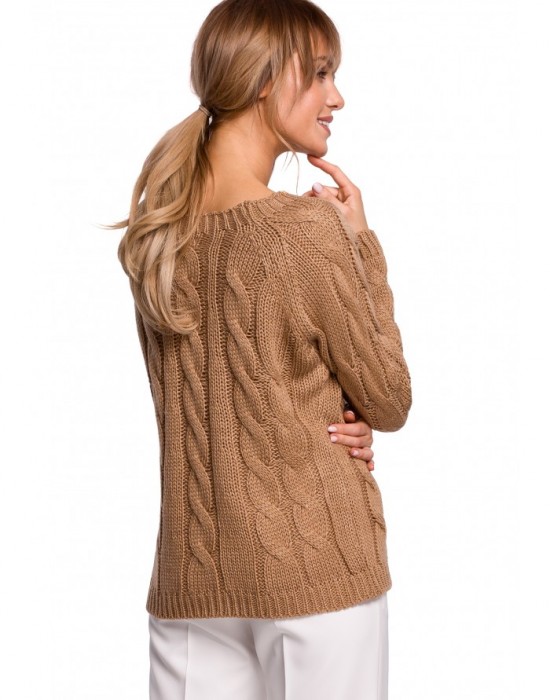 Дамски пуловер с лодка деколте в бежов цвят M511, MOE, Пуловери - Modavel.com