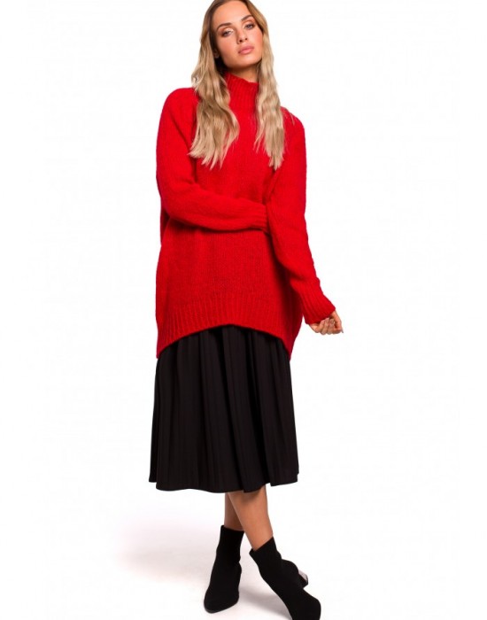 Асиметричен дамски пуловер в червен цвят M468, MOE, Пуловери - Modavel.com