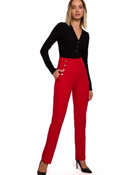 Дамски панталон с висока талия в червен цвят M530, MOE, Панталони - Modavel.com