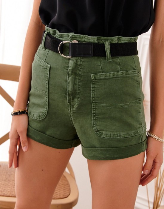 Дамски къс дънков панталон в зелен цвят 018, FASARDI, Панталони - Modavel.com