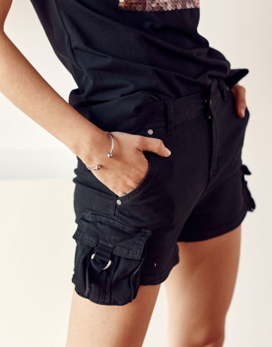 Дамски къс дънков панталон в черен цвят 629, FASARDI, Панталони - Modavel.com