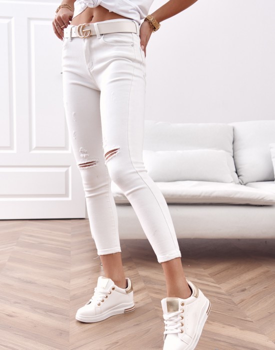 Дамски накъсани дънки в бял цвят 20406, FASARDI, Панталони - Modavel.com