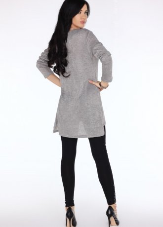 Дамска сива туника с цепка отстрани Bente