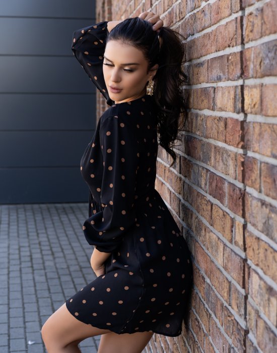 Тъмносиня рокля на точки Marilinna, Merribel - Modavel.com Тъмносиня рокля на точки Marilinna, Merribel, Къси рокли - Modavel.com
