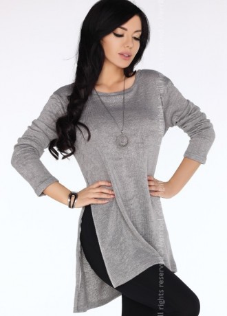 Дамска сива туника с цепка отстрани Bente