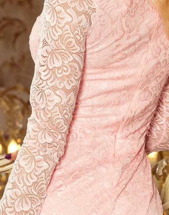 Официална дантелена миди рокля в розово 170-4, Numoco, Миди рокли - Modavel.com