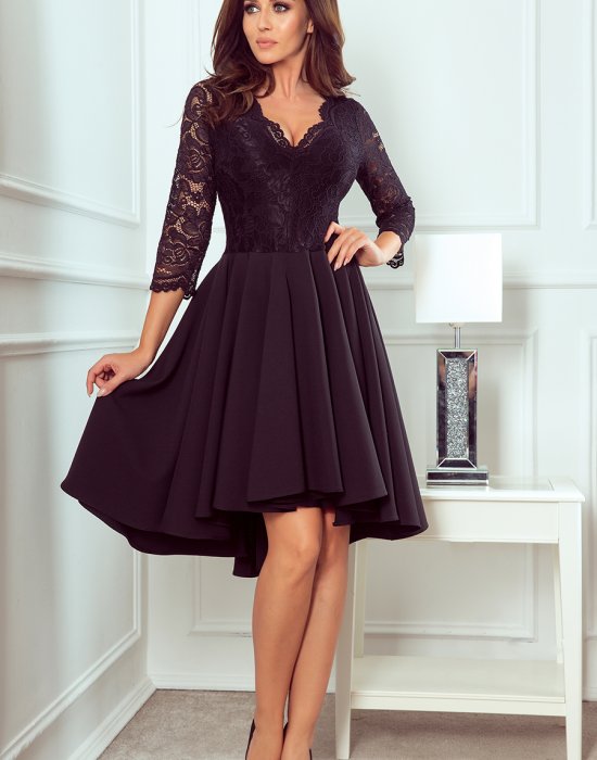 Елегантна асиметрична рокля в черен цвят 210-10, Numoco, Миди рокли - Modavel.com