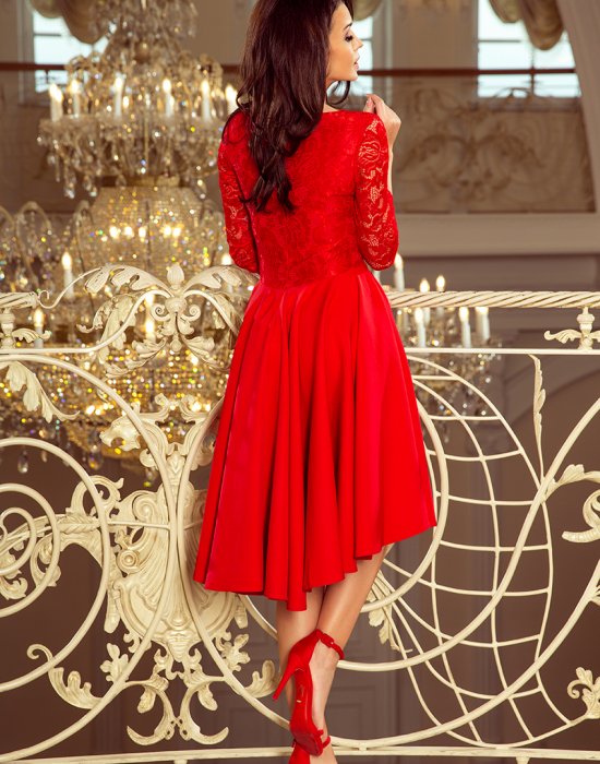 Елегантна асиметрична рокля в червен цвят 210-6, Numoco, Миди рокли - Modavel.com