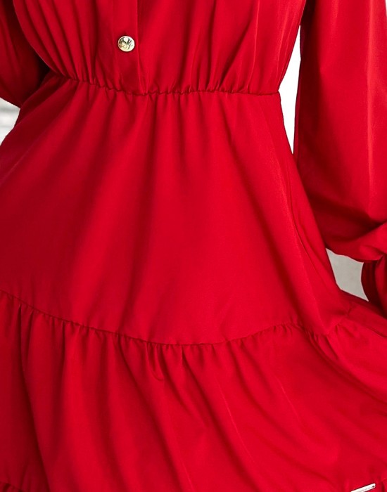 Ефирна рокля с дълъг ръкав в червен цвят 395-1