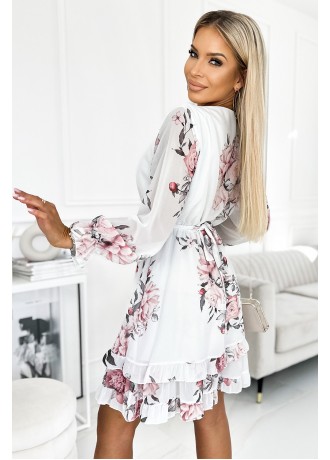 Ефирна рокля с волани в бял цвят 422-2