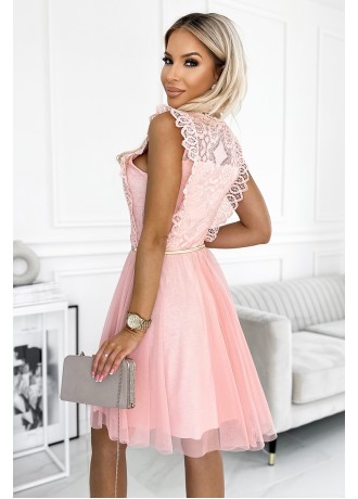 Елегантна рокля в цвят праскова 454-2