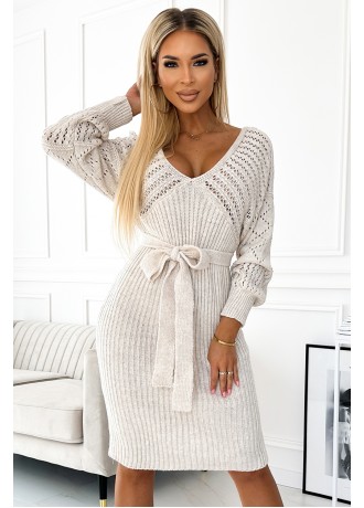 Плетена рокля в бежов цвят 507-1