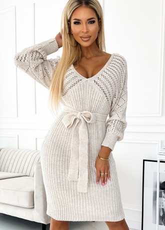 Плетена рокля в бежов цвят 507-1