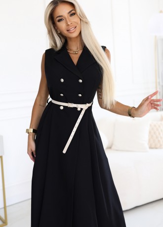 596-3 Елегантна миди рокля в черен цвят