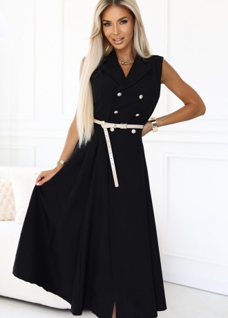 596-3 Елегантна миди рокля в черен цвят