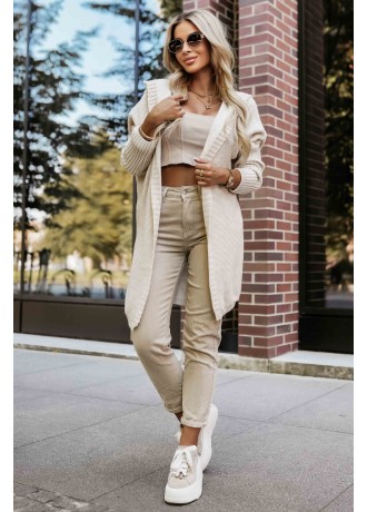 629-1 Стилна овърсайз жилетка в бежов цвят