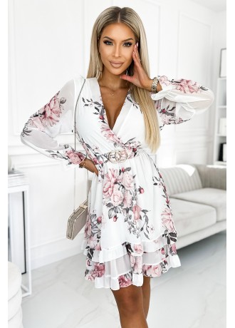 Ефирна рокля с волани в бял цвят 422-2