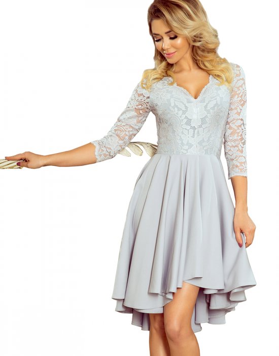 Елегантна асиметрична рокля в сив цвят 210-9, Numoco, Миди рокли - Modavel.com