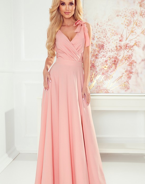 Елегантна дълга рокля в светлорозов цвят 405-3