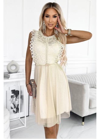 Елегантна рокля в бежов цвят 454-3