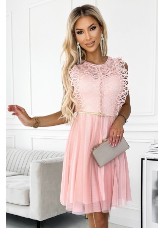 Елегантна рокля в цвят праскова 454-2