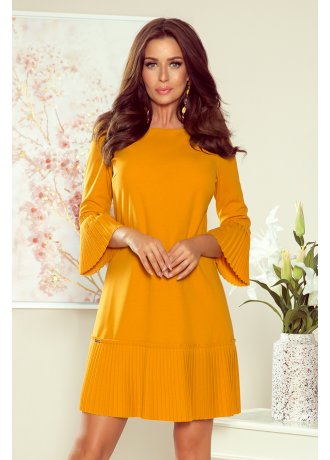 Красива рокля в цвят горчица 228-7