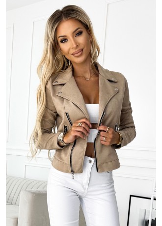 481-1 Късо велурено яке в бежов цвят