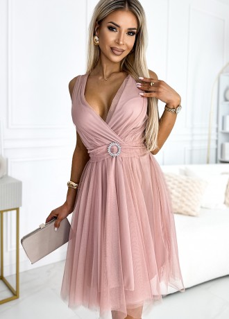 Официална рокля с тюл в цвят пепел от рози 525-2