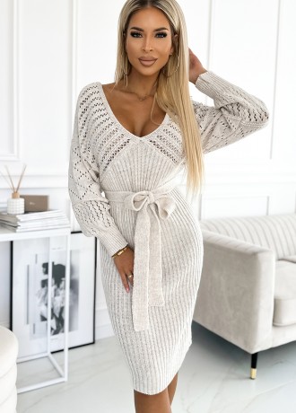 Плетена рокля в бежов цвят 507-1